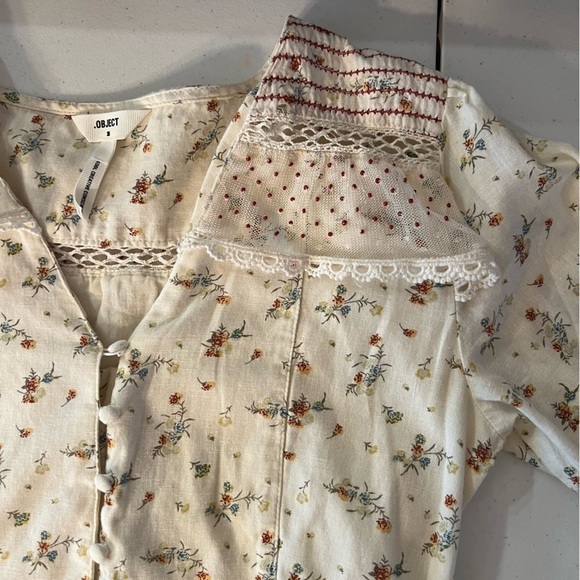 .Object Breeze Short Dress Linen Blend Lace Cottage Core Prairie Floral Sz 38/S - Picture 12 of 16